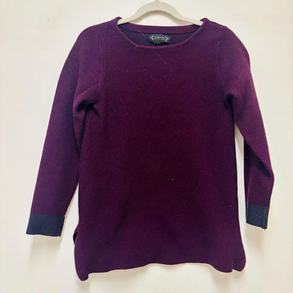 Nanette Lepore Wool Blend Sweater – Burgundy, Classic Crew Neck, Sz XS